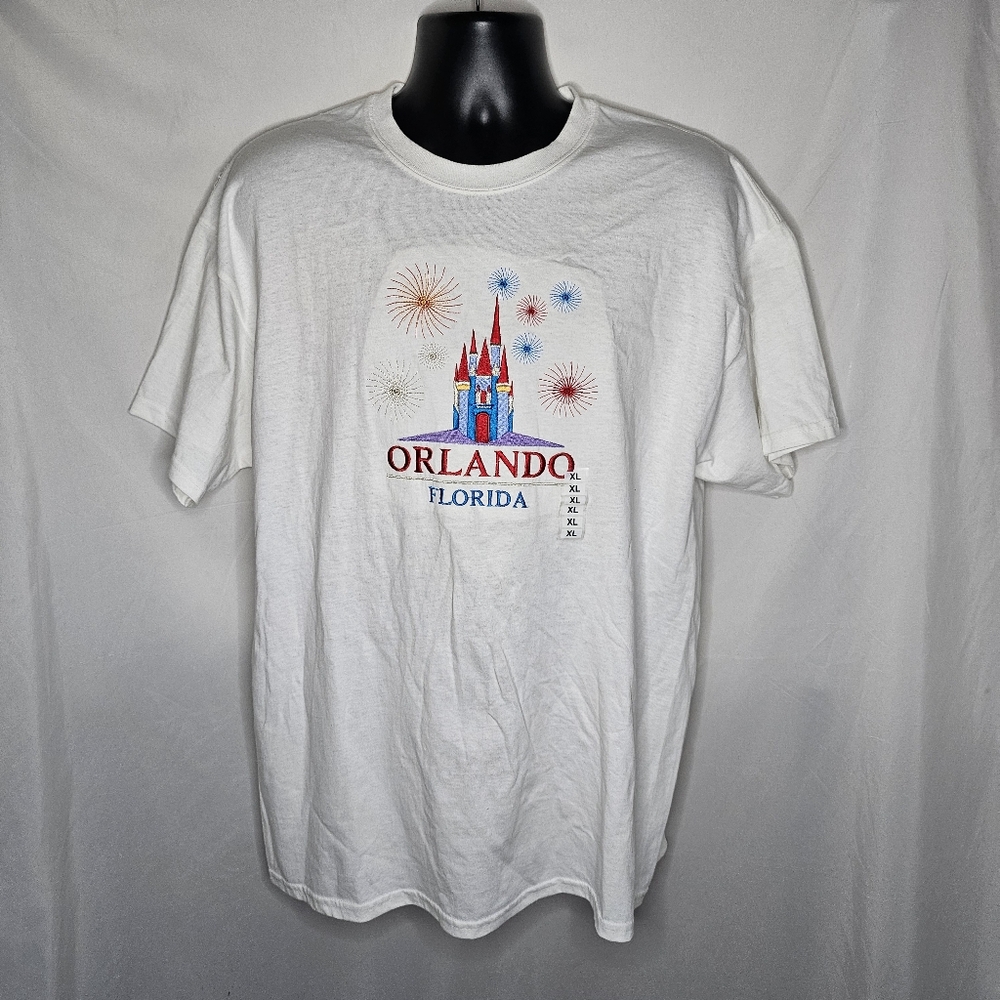 New Gildan White Orlando Florida Fireworks Castle Disney Short Sleeve Shirt XL